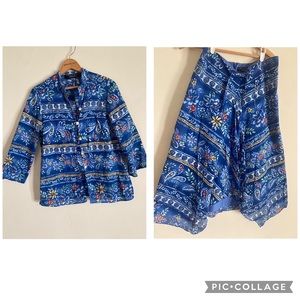 Vintage Crazy Horse Blue Button Up Top and Skirt Set